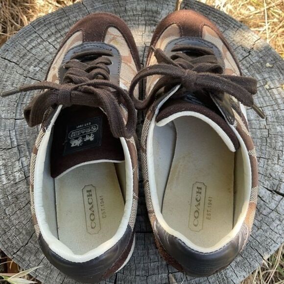 Coach Brown Suede Signature Canvas Lace Up Sneakers 5 - Picture 4 of 10